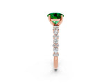Rose gold Round Cut Emerald Solitaire with Side Stones, Pave Band, Four-Prong Setting_38