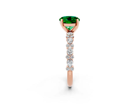 Rose gold Round Cut Emerald Solitaire with Side Stones, Pave Band, Four-Prong Setting_38