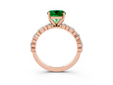 Rose gold Round Cut Emerald Solitaire with Side Stones, Pave Band, Four-Prong Setting_39