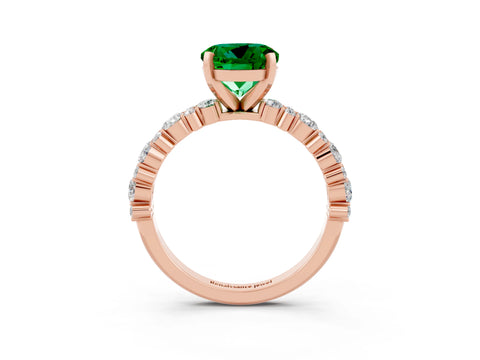 Rose gold Round Cut Emerald Solitaire with Side Stones, Pave Band, Four-Prong Setting_39