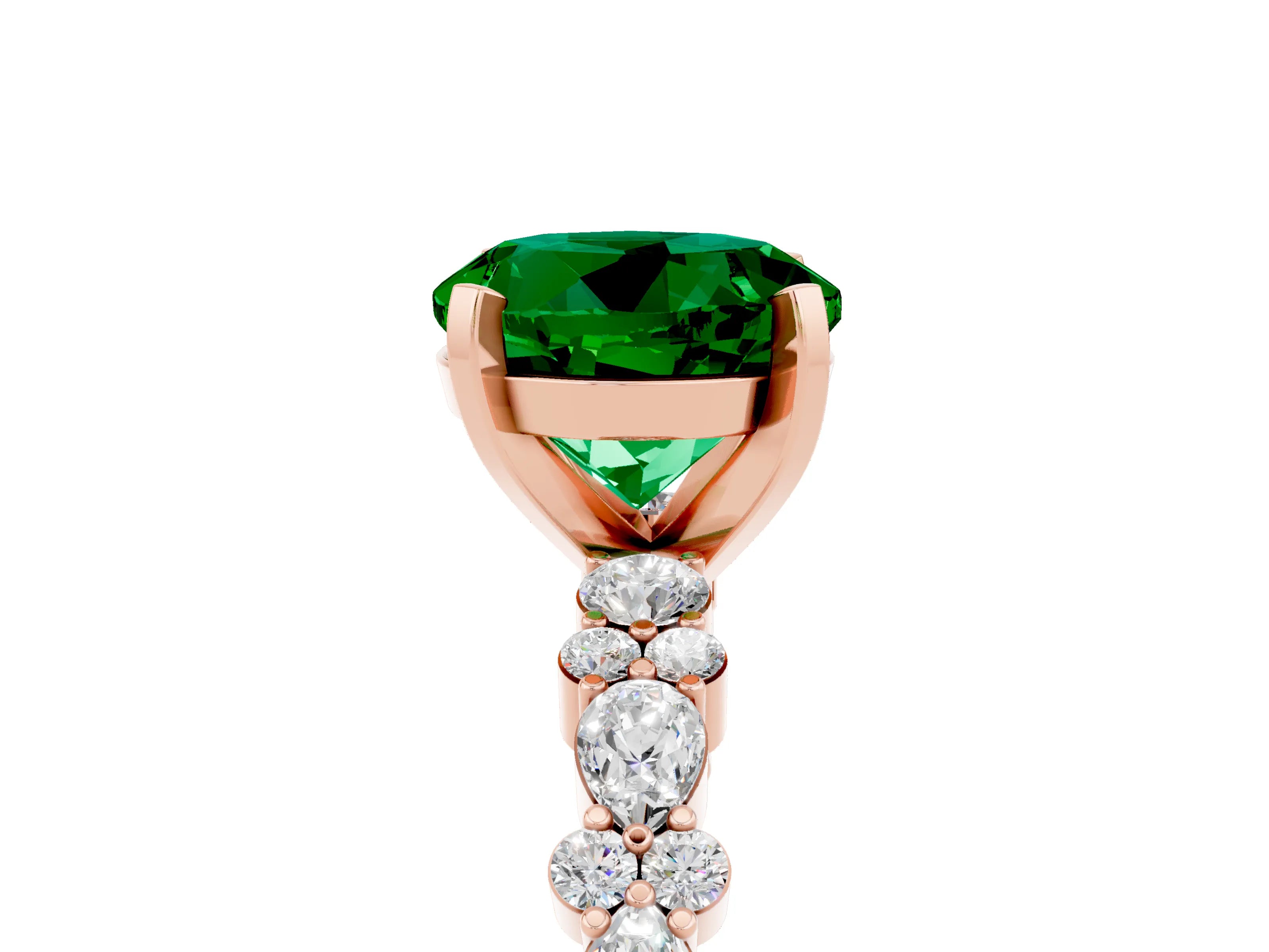 Rose gold Round Cut Emerald Solitaire with Side Stones, Pave Band, Four-Prong Setting_41