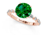 Rose gold Round Cut Emerald Solitaire with Side Stones on a Pavé Band and Four-Prong Setting_1