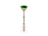 Rose gold Round Cut Emerald Solitaire with Side Stones on a Pavé Band and Four-Prong Setting_2