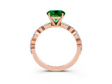 Rose gold Round Cut Emerald Solitaire with Side Stones on a Pavé Band and Four-Prong Setting_3