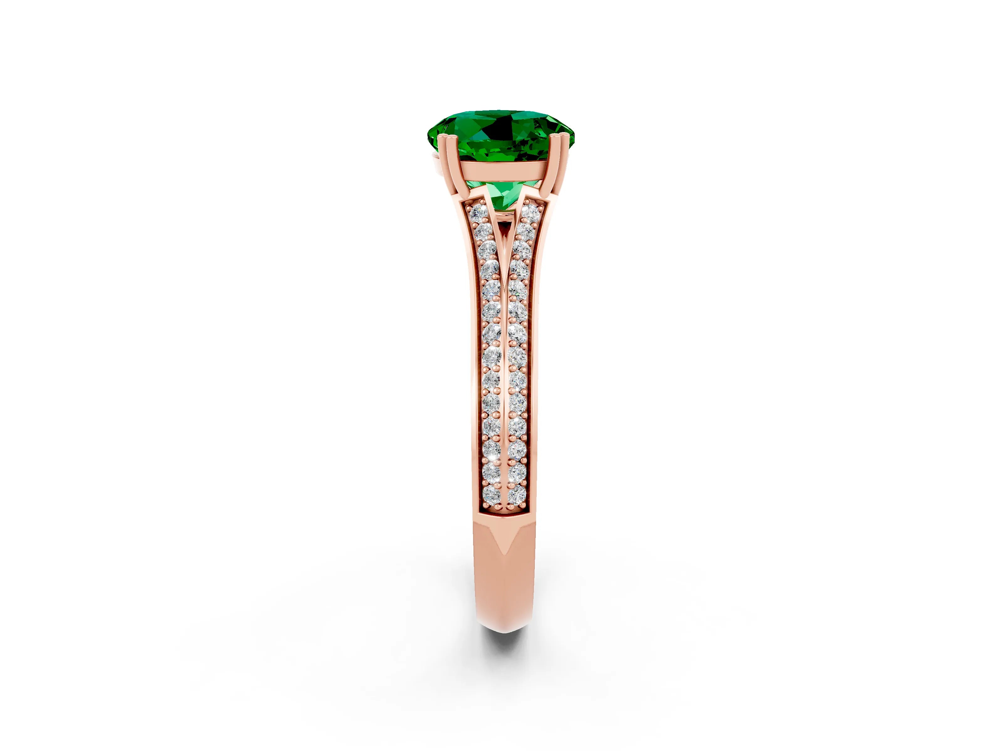 Rose gold Round Cut Emerald Split Shank Engagement Ring with Pavé Band_2