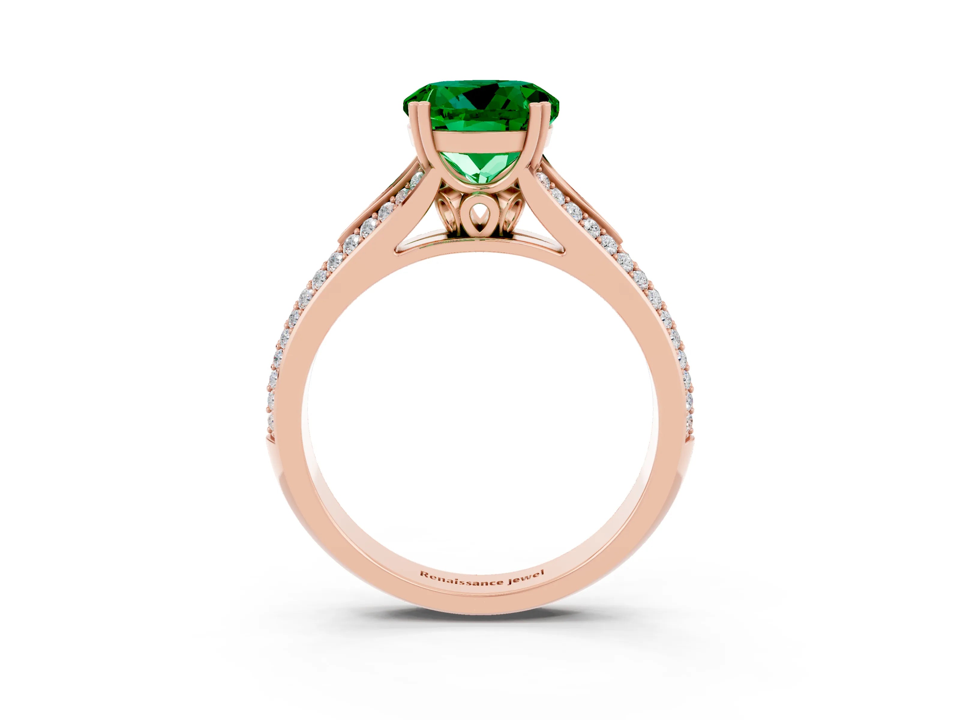 Rose gold Round Cut Emerald Split Shank Engagement Ring with Pavé Band_3