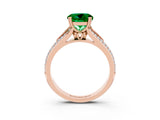 Rose gold Round Cut Emerald Split Shank Engagement Ring with Pavé Band_3