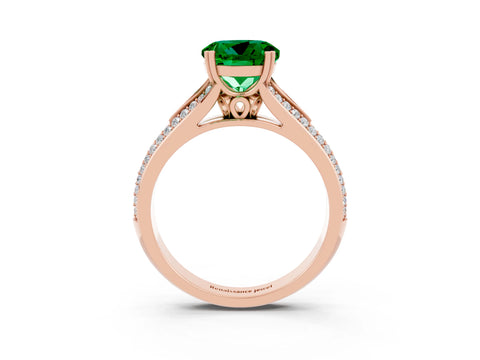 Rose gold Round Cut Emerald Split Shank Engagement Ring with Pavé Band_3