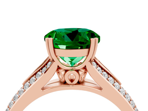Rose gold Round Cut Emerald Split Shank Engagement Ring with Pavé Band_4