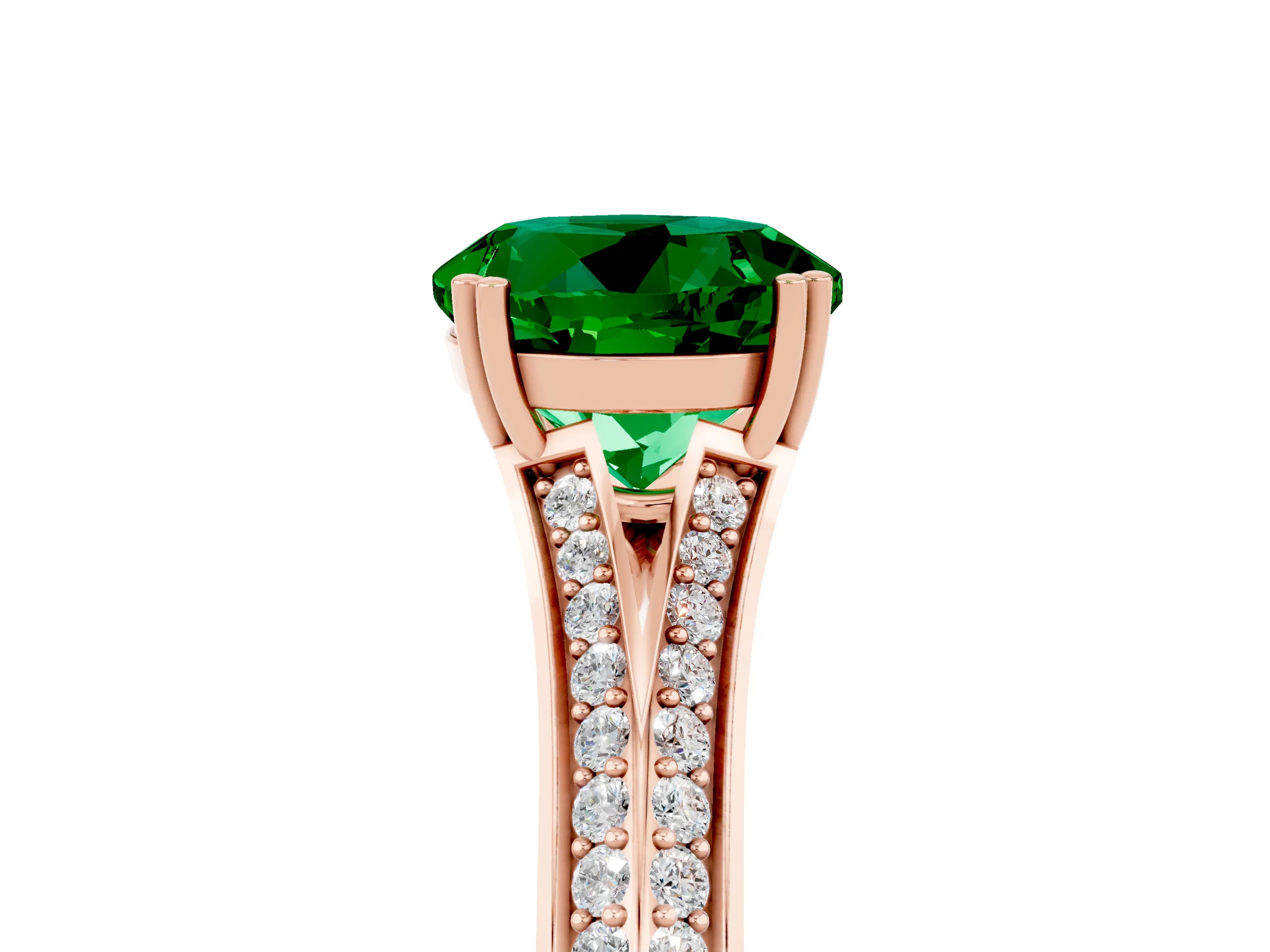 Rose gold Round Cut Emerald Split Shank Engagement Ring with Pavé Band_5