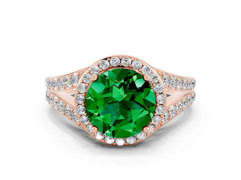 Rose gold Round Cut Emerald Split Shank Halo Ring with Four-Prong Setting_12