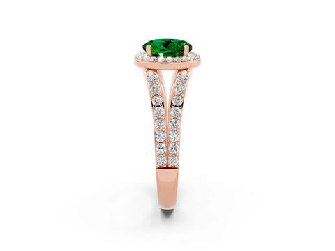 Rose gold Round Cut Emerald Split Shank Halo Ring with Four-Prong Setting_14