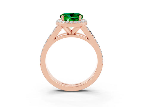 Rose gold Round Cut Emerald Split Shank Halo Ring with Four-Prong Setting_15
