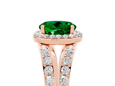 Rose gold Round Cut Emerald Split Shank Halo Ring with Four-Prong Setting_17