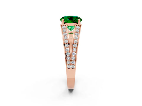 Rose gold Round Cut Emerald Split Shank Ring with Pavé Band and Four-Prong Setting_2