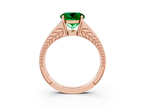 Rose gold Round Cut Emerald Split Shank Ring with Pavé Band and Four-Prong Setting_3