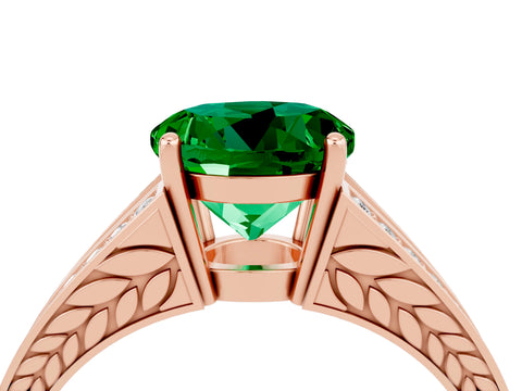 Rose gold Round Cut Emerald Split Shank Ring with Pavé Band and Four-Prong Setting_4