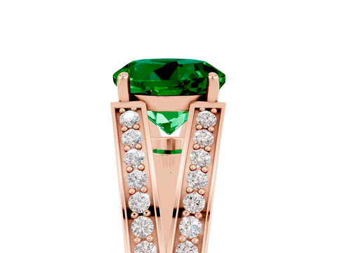 Rose gold Round Cut Emerald Split Shank Ring with Pavé Band and Four-Prong Setting_5