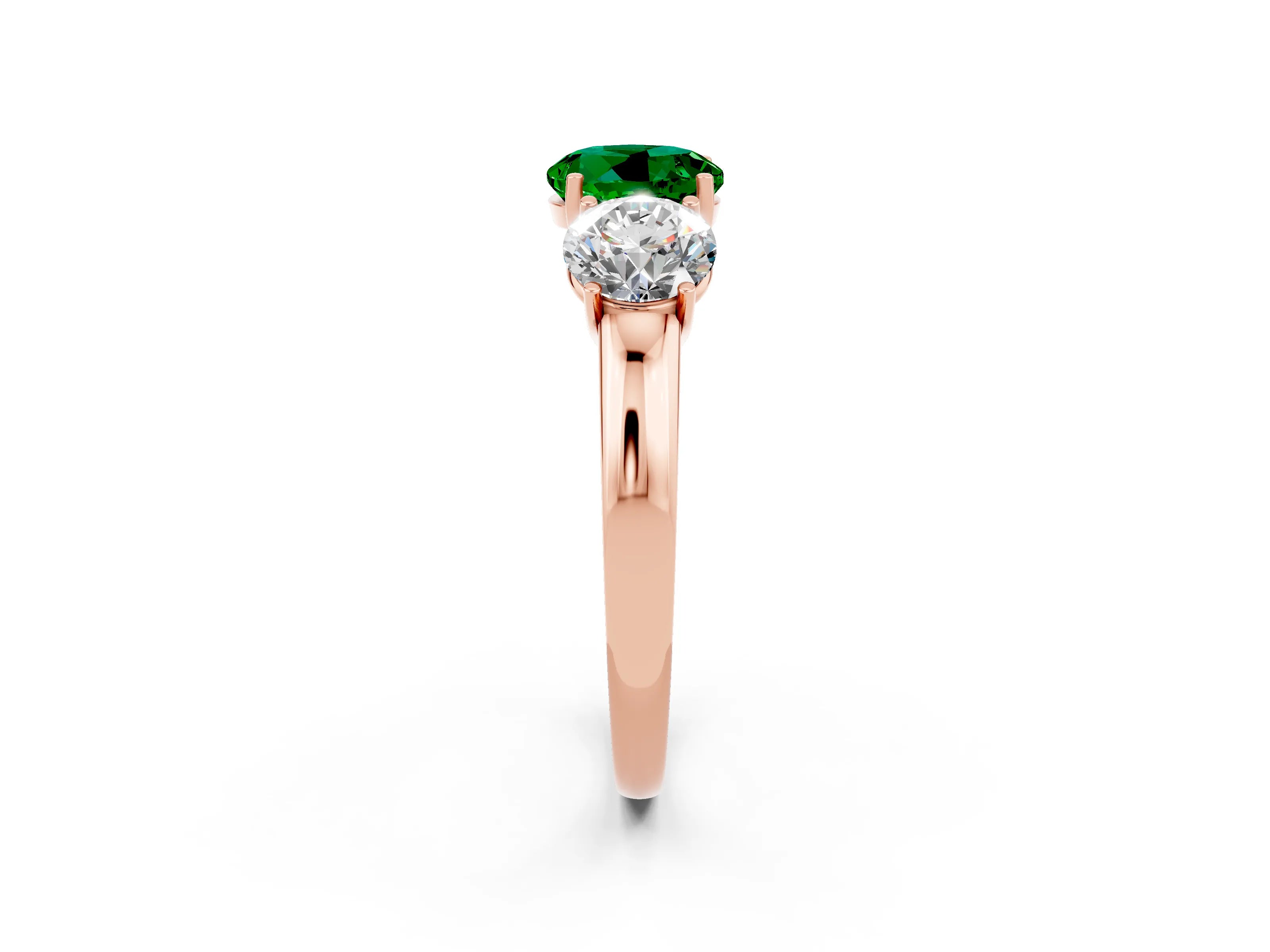 Rose gold Round Cut Emerald Three-Stone Ring with Four-Prong Setting and Classic Band_2