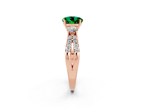 Rose gold Round Cut Emerald Three-Stone Ring with Pavé Split Shank and Four-Prong Setting_2