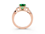 Rose gold Round Cut Emerald Three-Stone Ring with Pavé Split Shank and Four-Prong Setting_3