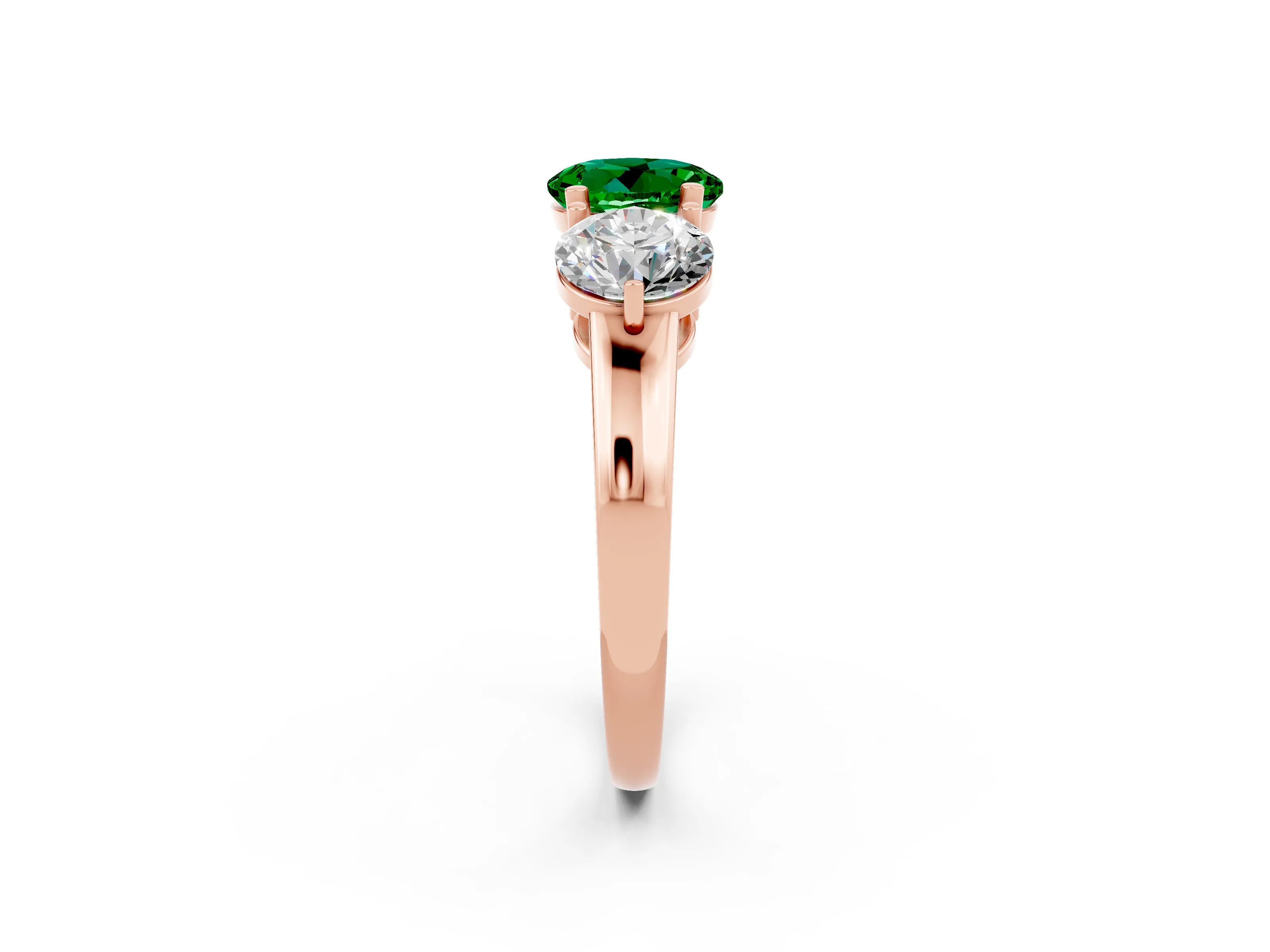 Rose gold Round Cut Emerald Three-Stone Ring with Prong Setting and Classic Band_2