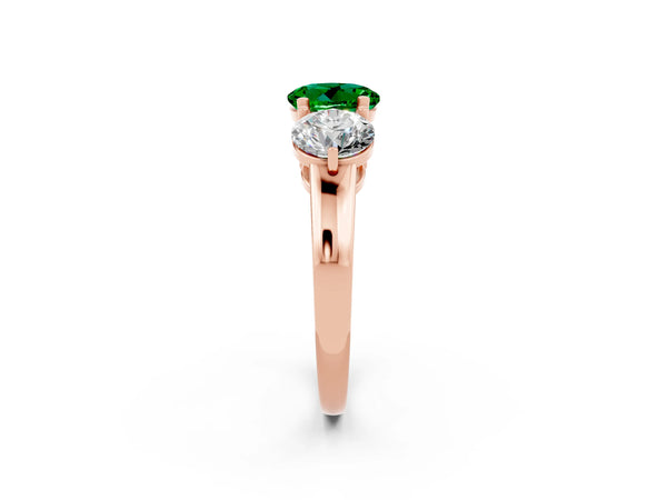 Rose gold Round Cut Emerald Three-Stone Ring with Prong Setting and Classic Band