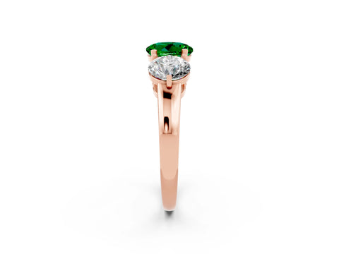 Rose gold Round Cut Emerald Three-Stone Ring with Prong Setting and Classic Band_2