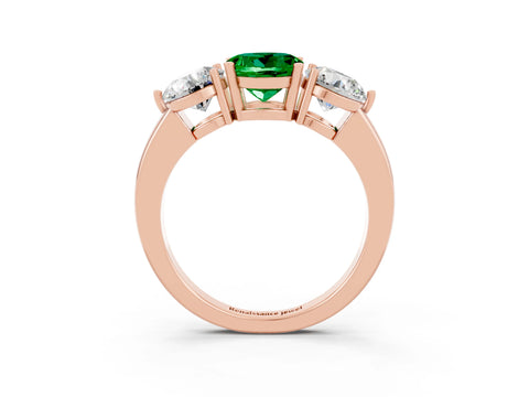 Rose gold Round Cut Emerald Three-Stone Ring with Prong Setting and Classic Band_3
