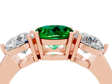 Rose gold Round Cut Emerald Three-Stone Ring with Prong Setting and Classic Band_4