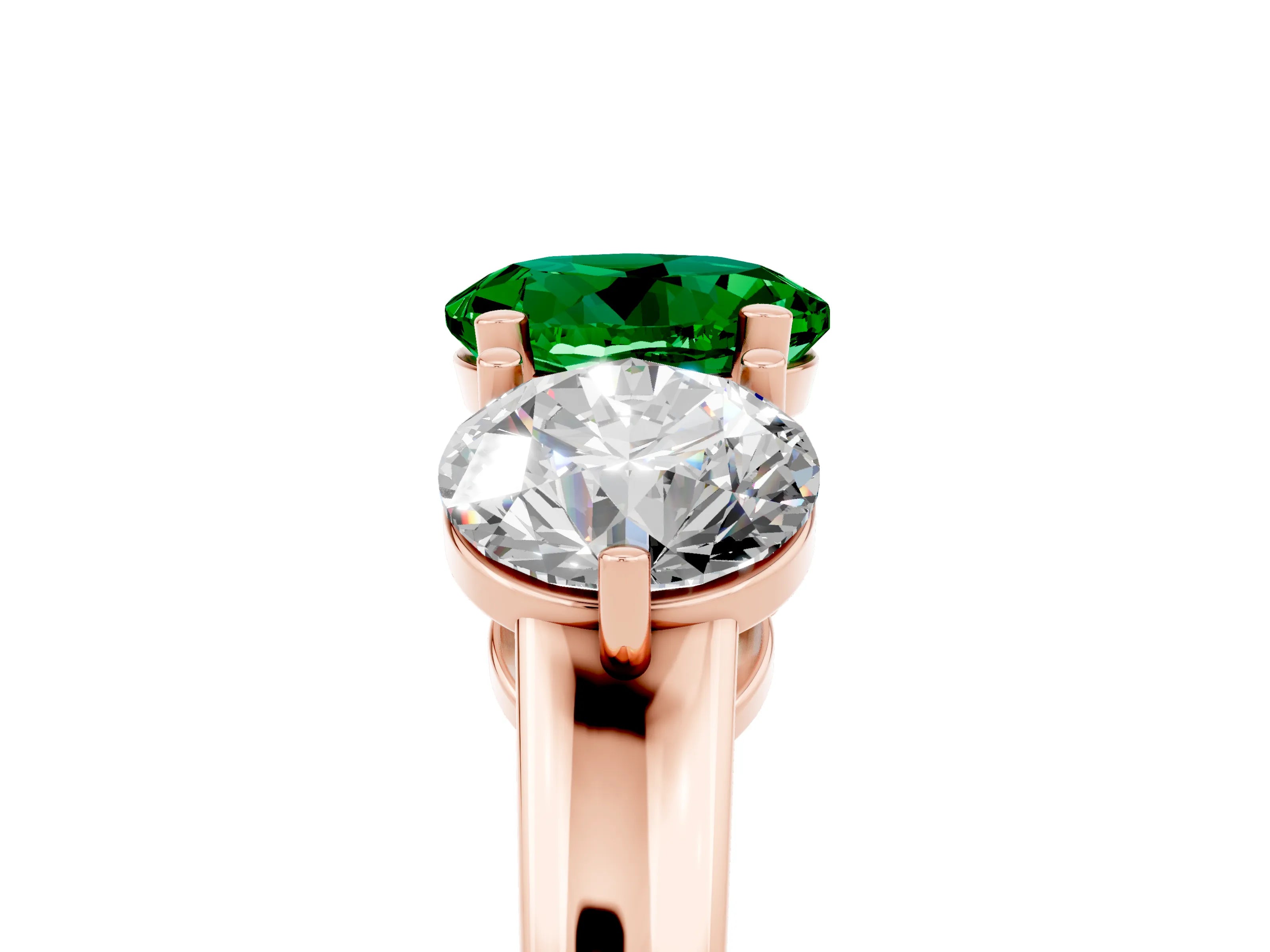 Rose gold Round Cut Emerald Three-Stone Ring with Prong Setting and Classic Band_5