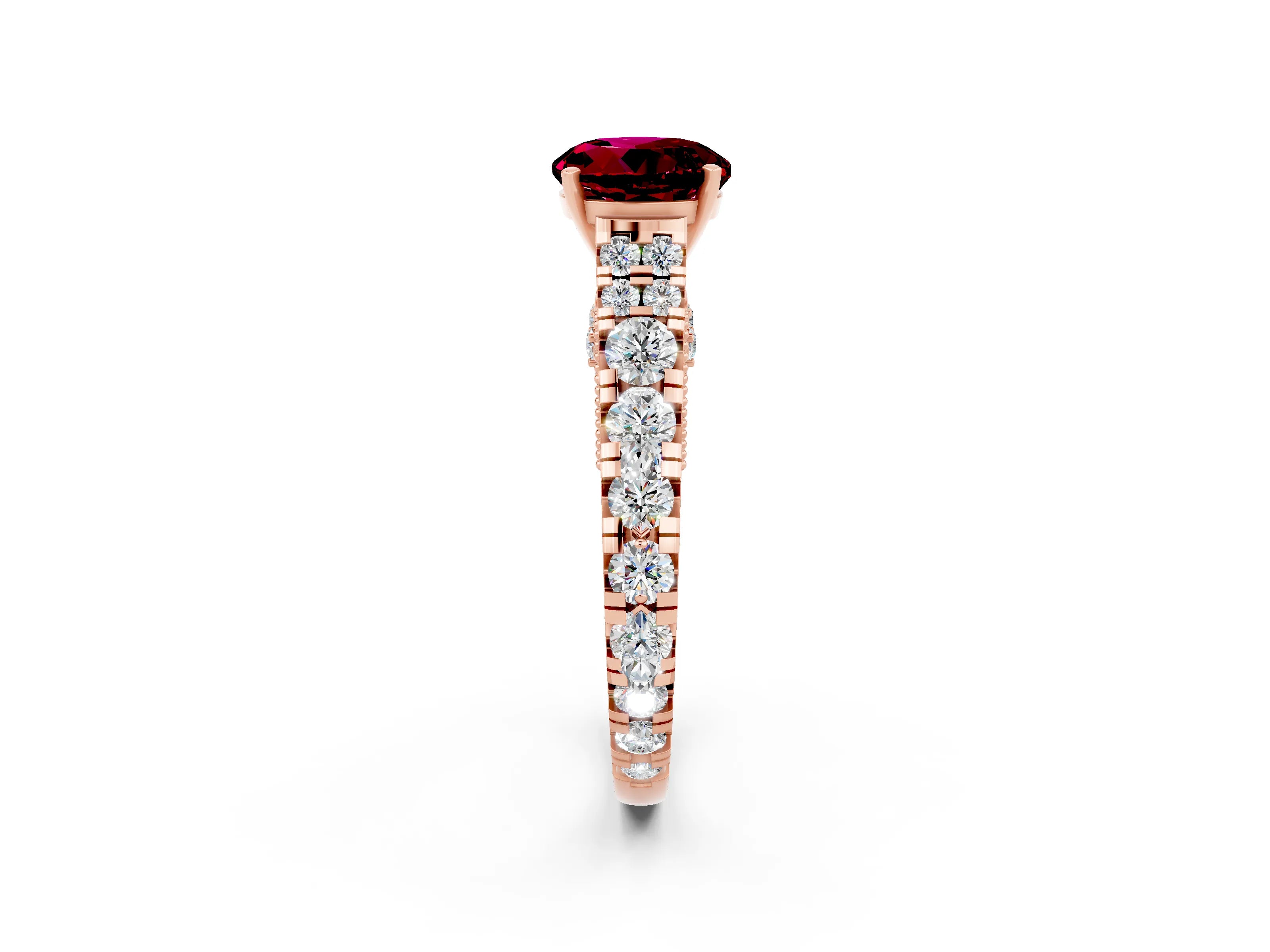 Rose gold Round Cut Garnet Classic Solitaire Ring with Pavé Band and Four-Prong Setting_10