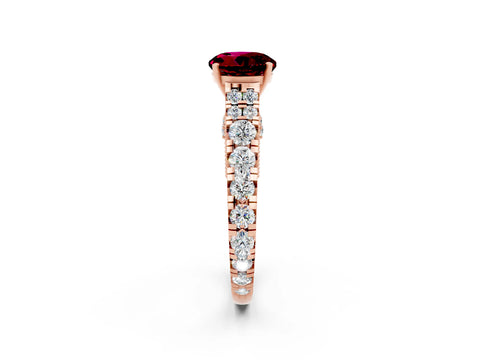 Rose gold Round Cut Garnet Classic Solitaire Ring with Pavé Band and Four-Prong Setting_10