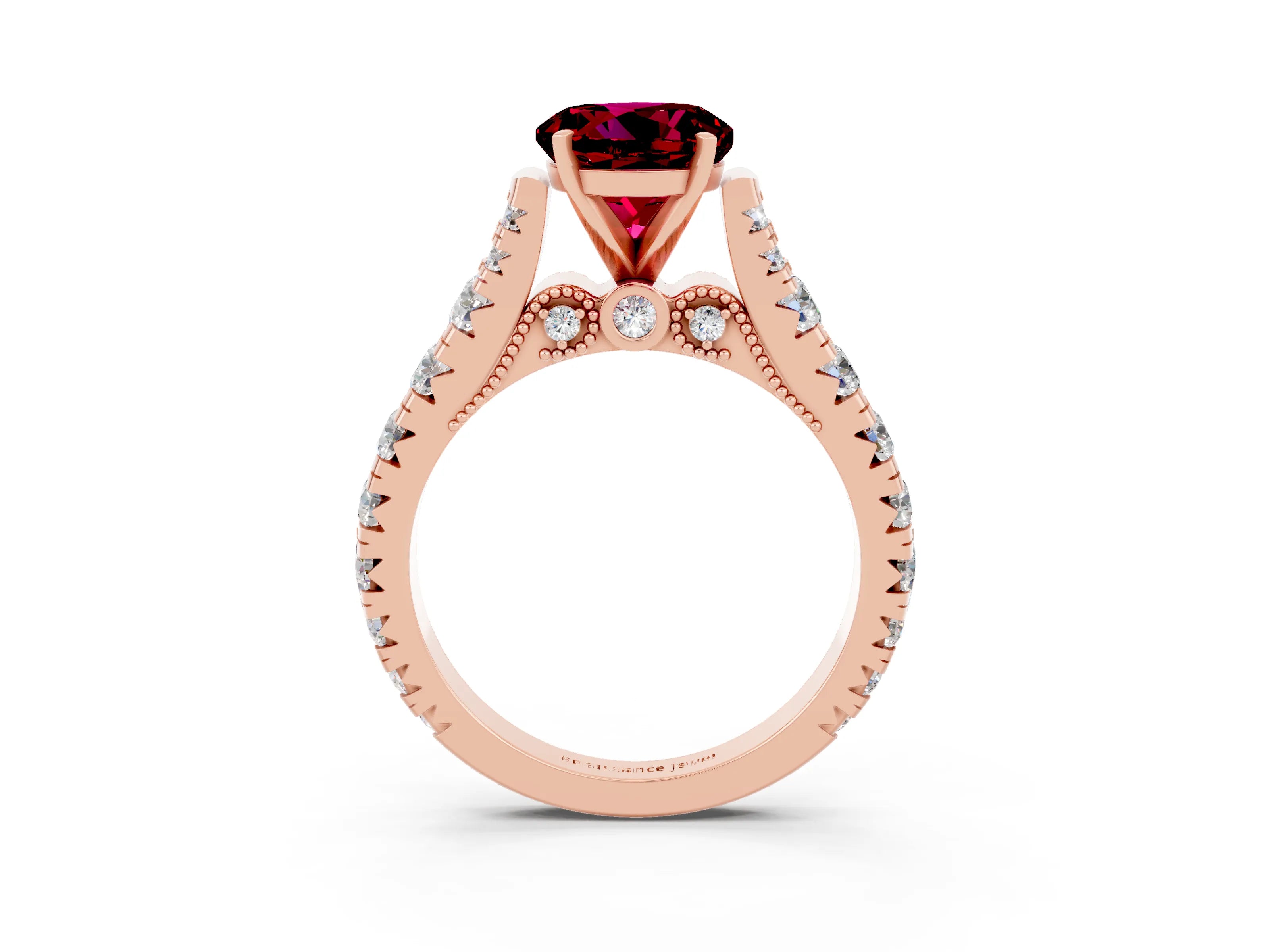 Rose gold Round Cut Garnet Classic Solitaire Ring with Pavé Band and Four-Prong Setting_11