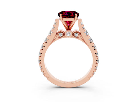 Rose gold Round Cut Garnet Classic Solitaire Ring with Pavé Band and Four-Prong Setting_11