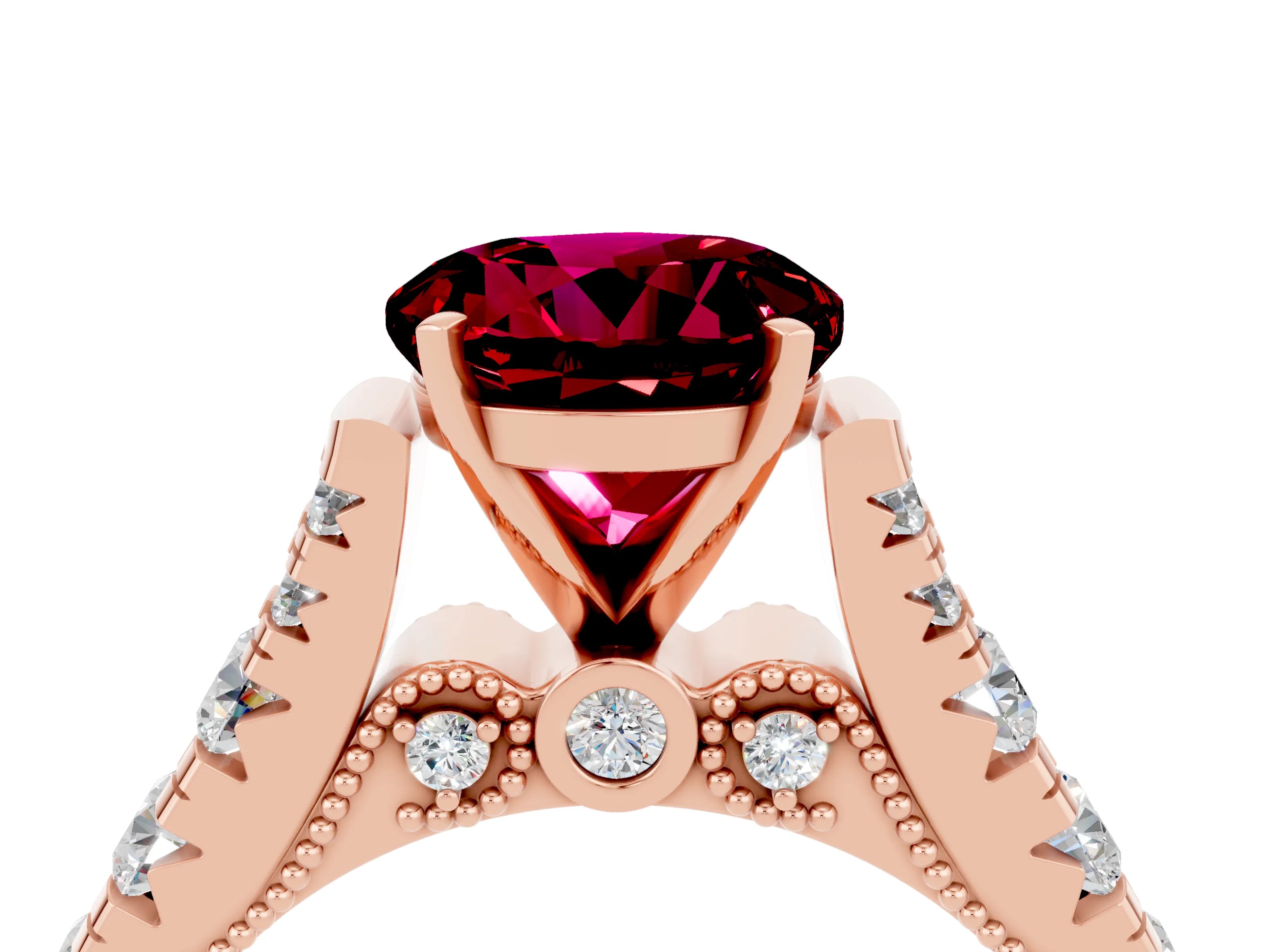 Rose gold Round Cut Garnet Classic Solitaire Ring with Pavé Band and Four-Prong Setting_12