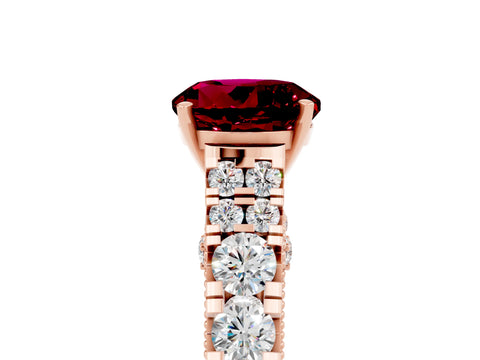 Rose gold Round Cut Garnet Classic Solitaire Ring with Pavé Band and Four-Prong Setting_13