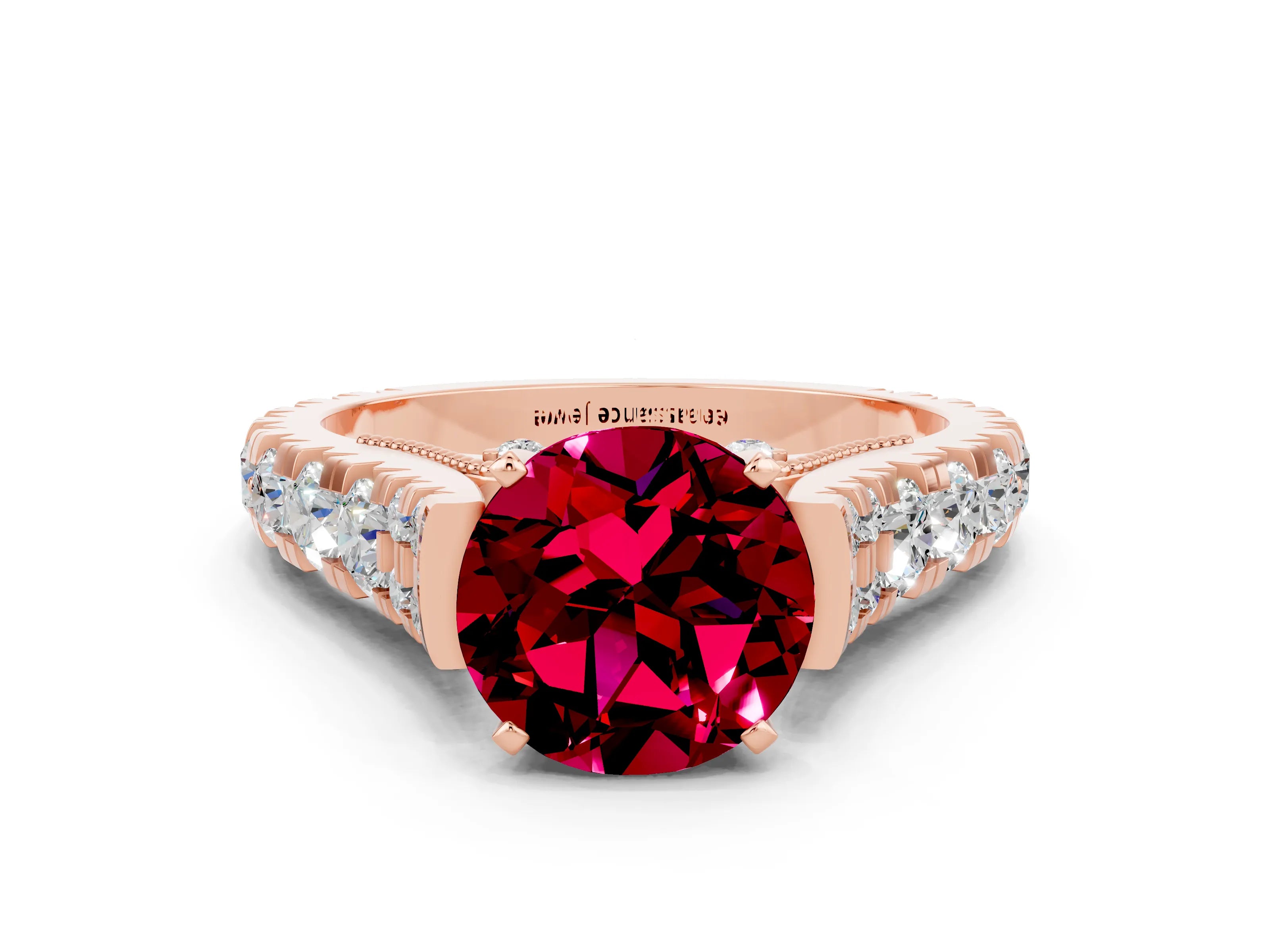 Rose gold Round Cut Garnet Classic Solitaire Ring with Pavé Band and Four-Prong Setting_20