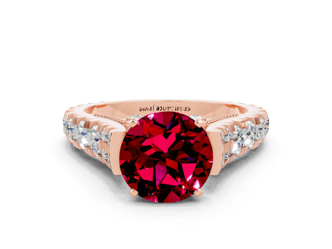 Rose gold Round Cut Garnet Classic Solitaire Ring with Pavé Band and Four-Prong Setting_20