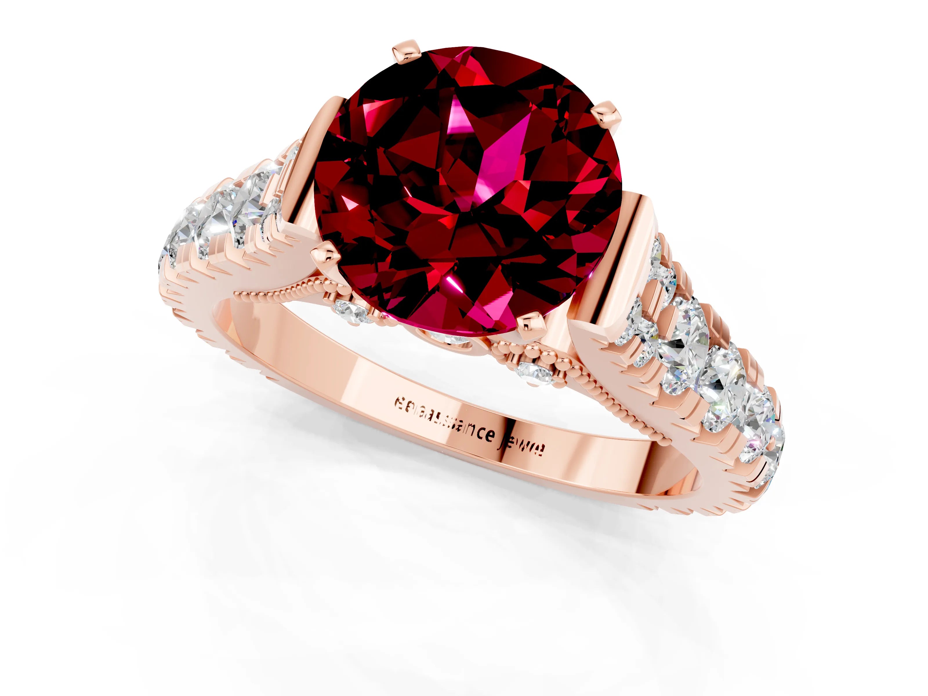 Rose gold Round Cut Garnet Classic Solitaire Ring with Pavé Band and Four-Prong Setting_21