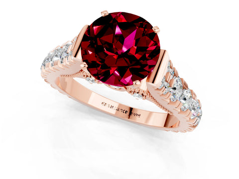 Rose gold Round Cut Garnet Classic Solitaire Ring with Pavé Band and Four-Prong Setting_21