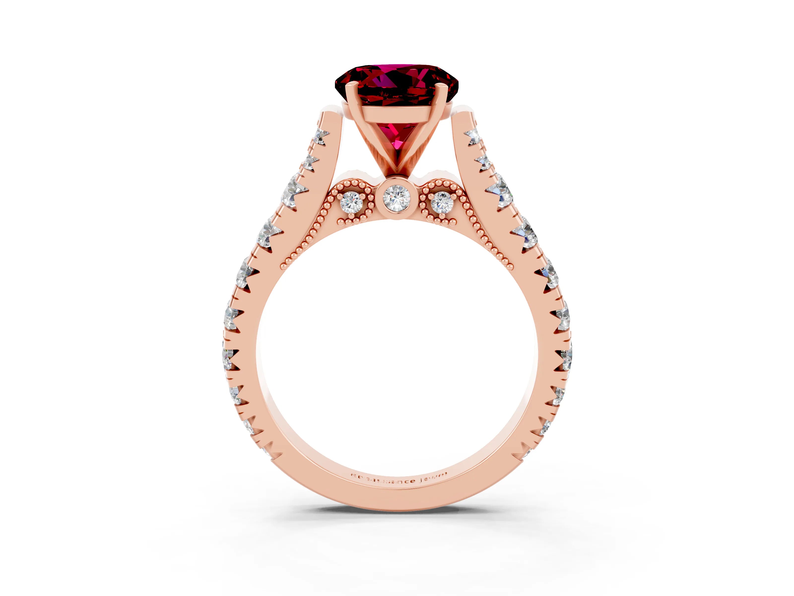 Rose gold Round Cut Garnet Classic Solitaire Ring with Pavé Band and Four-Prong Setting_3