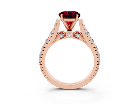 Rose gold Round Cut Garnet Classic Solitaire Ring with Pavé Band and Four-Prong Setting_3