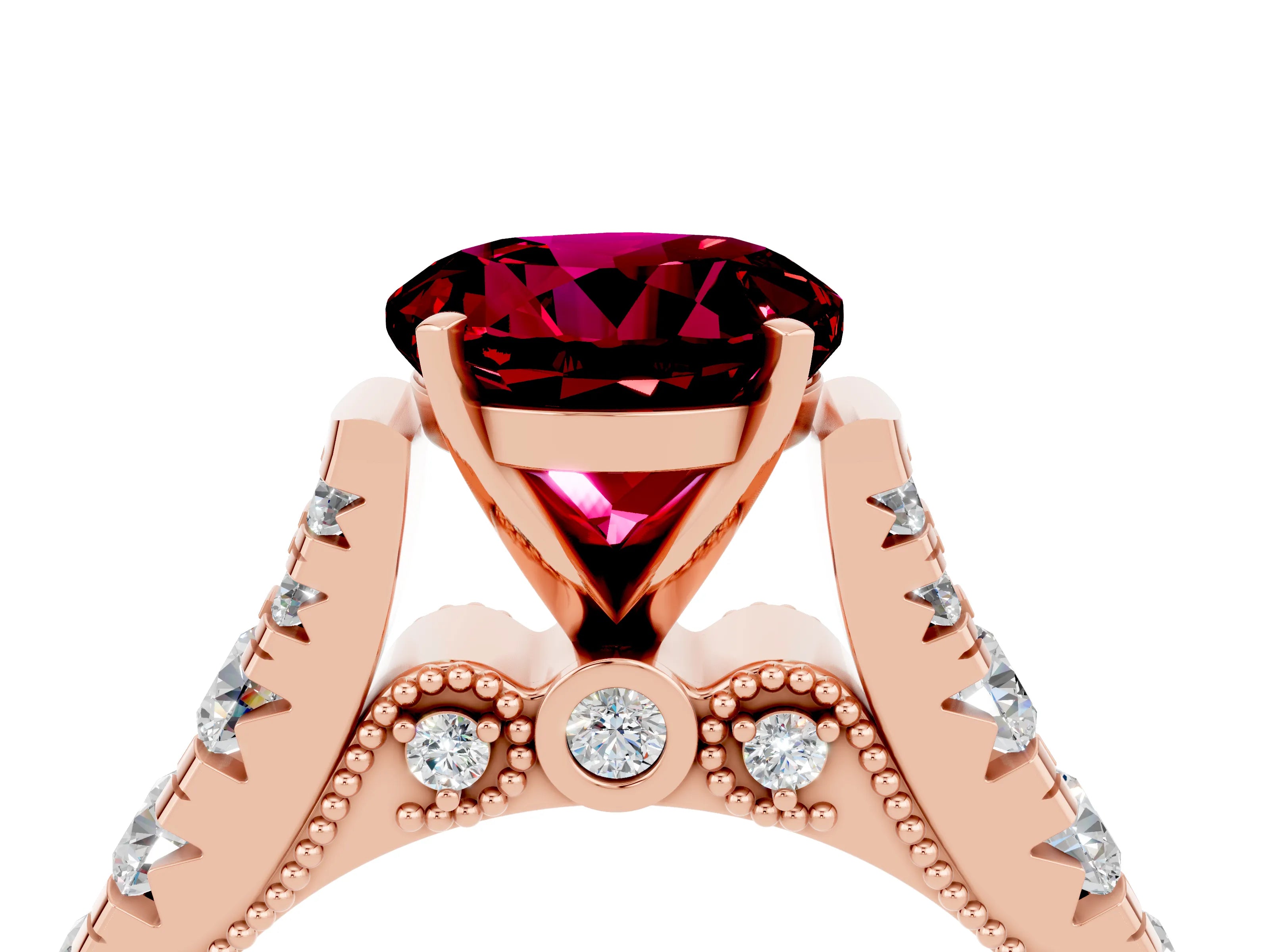 Rose gold Round Cut Garnet Classic Solitaire Ring with Pavé Band and Four-Prong Setting_4