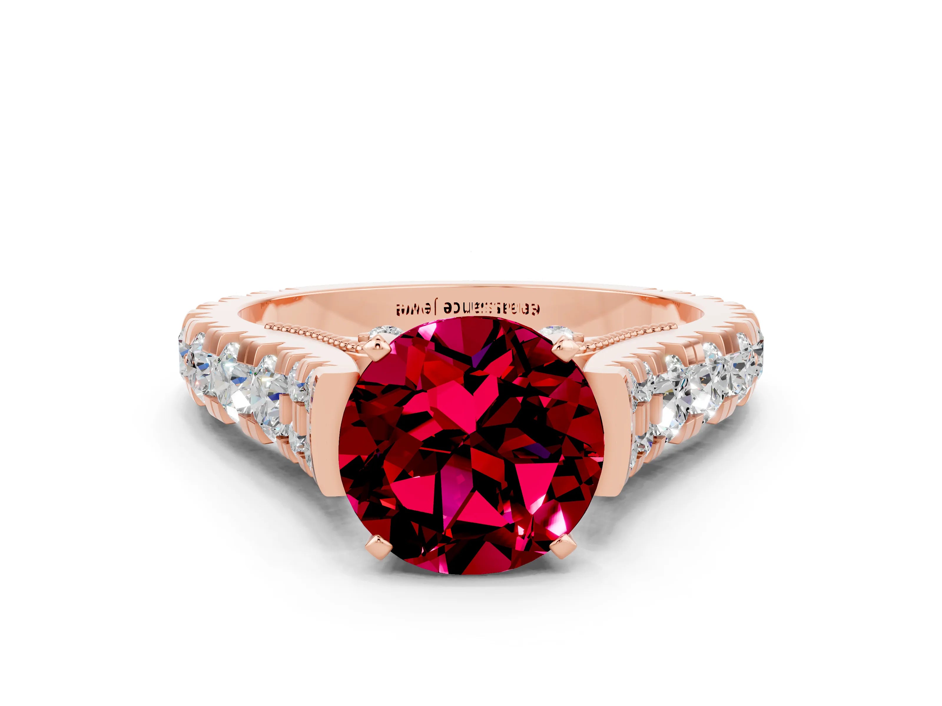 Rose gold Round Cut Garnet Classic Solitaire Ring with Pavé Band and Four-Prong Setting_8
