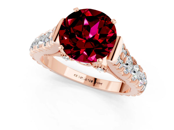 Rose gold Round Cut Garnet Classic Solitaire Ring with Pavé Band and Four-Prong Setting