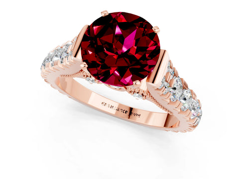 Rose gold Round Cut Garnet Classic Solitaire Ring with Pavé Band and Four-Prong Setting_9