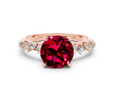 Rose gold Round Cut Garnet Cluster Side Stone Solitaire Ring with Prong Setting_24