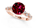 Rose gold Round Cut Garnet Cluster Side Stone Solitaire Ring with Prong Setting_25