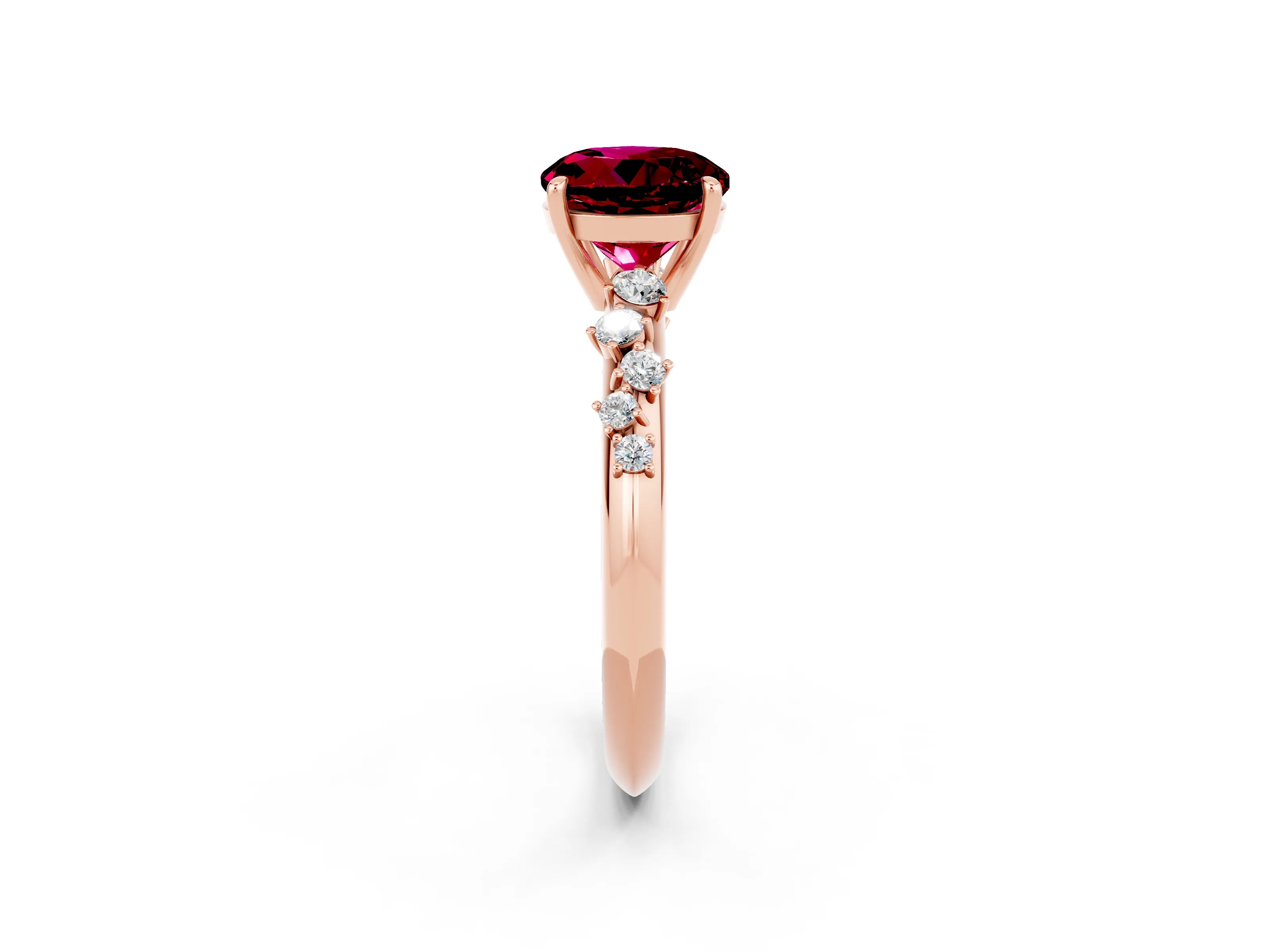 Rose gold Round Cut Garnet Cluster Side Stone Solitaire Ring with Prong Setting_26
